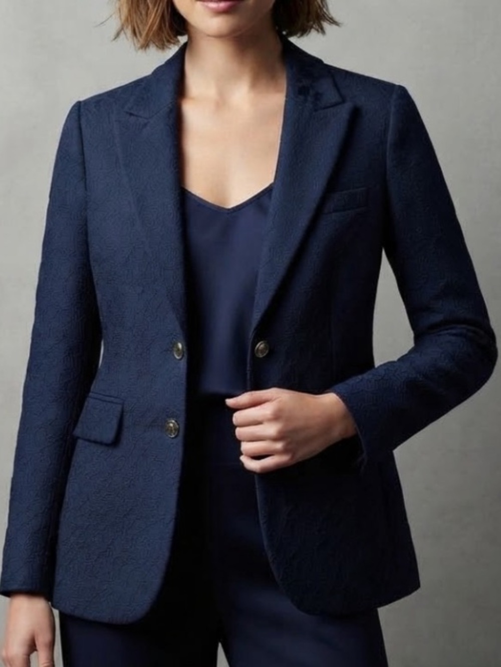 Etcetera Navy Lace Textured Double -Breasted Formal Women's Blazer Size 4